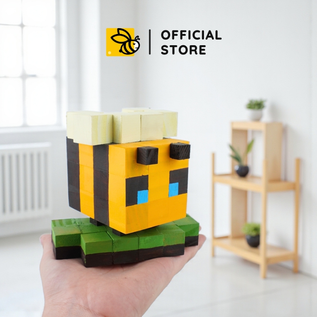 Mô Hình Minecraft Bee Gỗ Handmade | Bee Figure, Mô Hình Ong, Pixel Art Decor