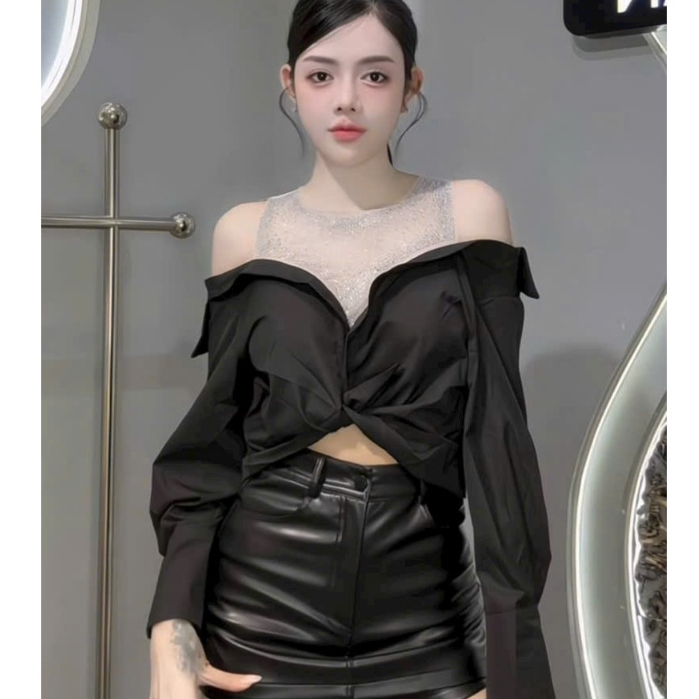 Áo Sơ Mi Trễ Vai Lưới Mix Đá Bling Bling HOT GIRL Sang Chảnh ASM024