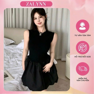 Váy Đen Sát Nách Trơn Đơn Giản Cho Nữ Dáng Bí Phồng Tiểu Thư Sang Chảnh. VO2 ZALYNN