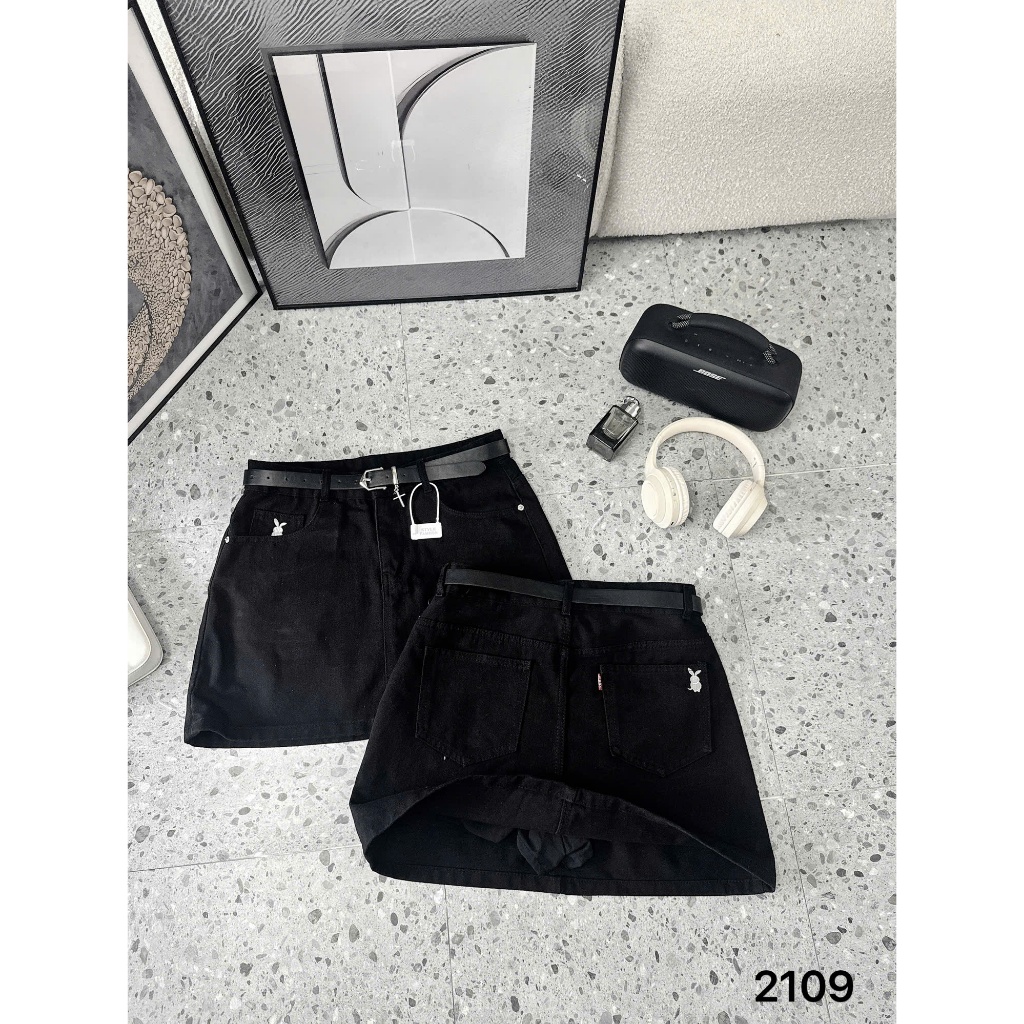 Chân Váy Kaki Jean Nữ  Bigsize Thêu Thỏ Form A Lưng Cao Có Quần Trong Bảo Hộ Ms2109 | BigBuy360 - bigbuy360.vn