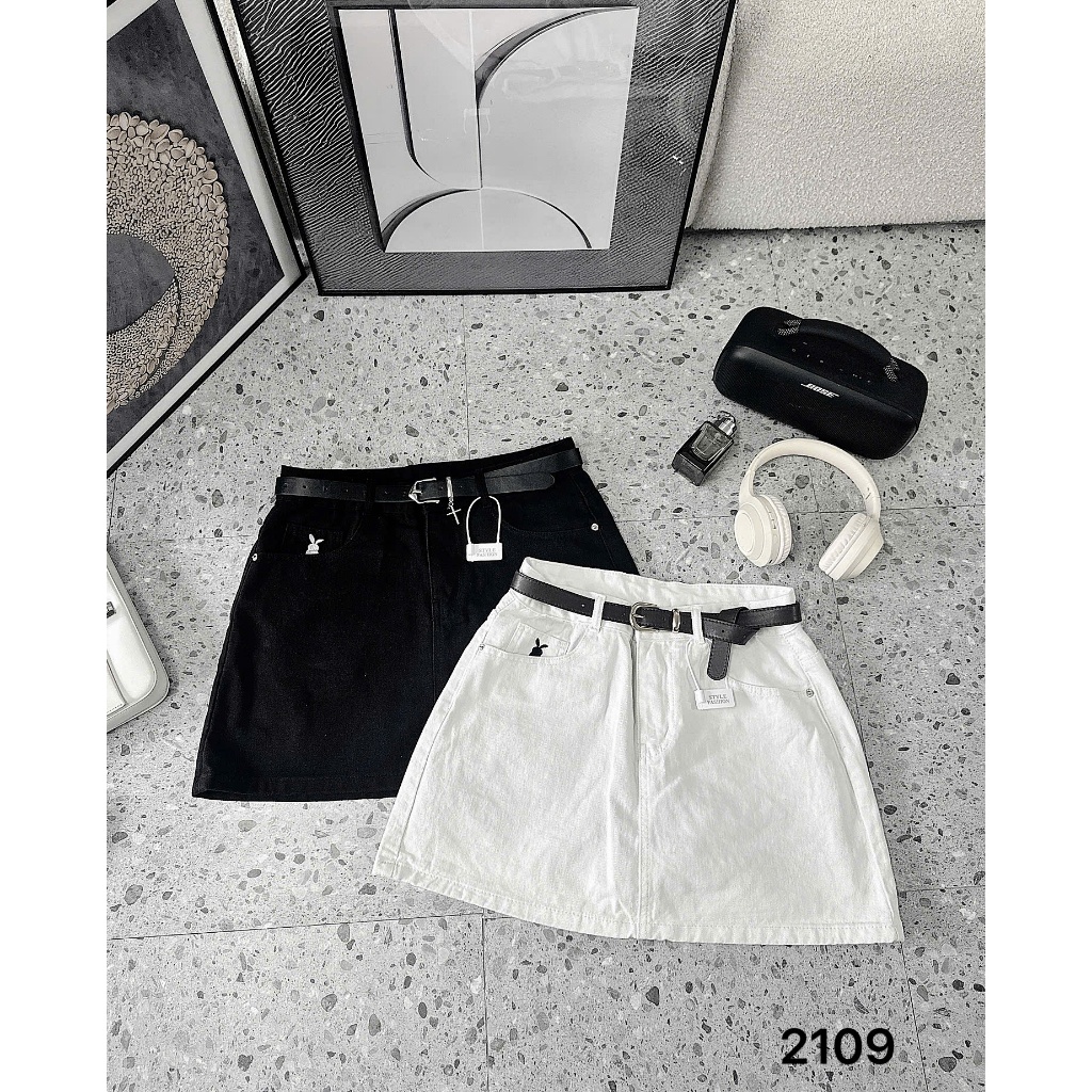 Chân Váy Kaki Jean Nữ  Bigsize Thêu Thỏ Form A Lưng Cao Có Quần Trong Bảo Hộ Ms2109 | BigBuy360 - bigbuy360.vn