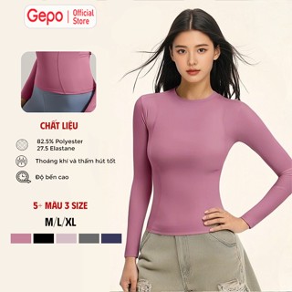  GEPO Áo Thun Thể Thao Dài Tay Nữ Tập Gym Yoga Vải Co Giãn Thoáng Khí Ôm Body GP244 