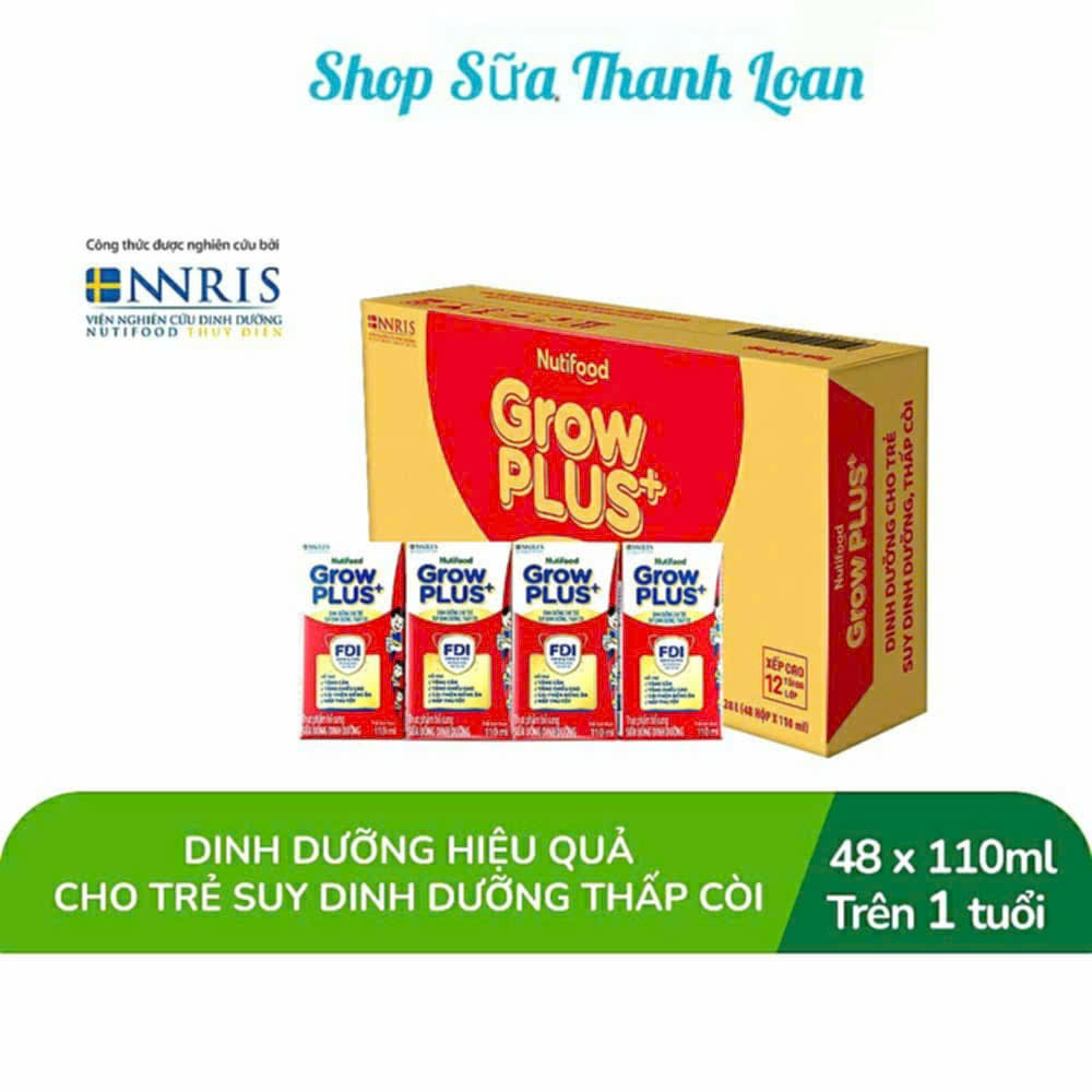 (HSD T8-2026) (Có Thẻ) Thùng 48 Hộp Sữa Pha Sẵn NutiFood Grow Plus+ Suy Dinh Dưỡng 110ml {Đỏ}.
