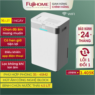 Máy hút ẩm thông minh FUJIHOME DH.16NW Nhập Khẩu, Máy hút ẩm nhanh 16L/ngày lọc không khí Ionizer