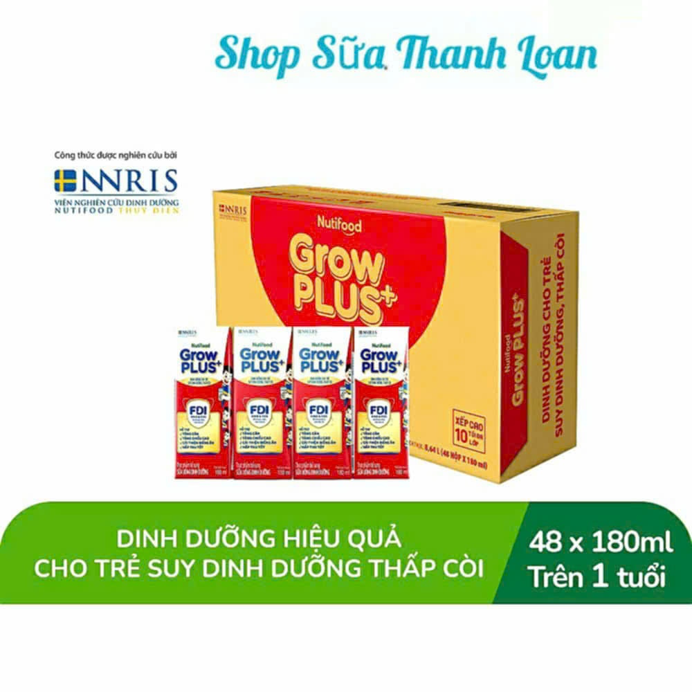 (HSD T10-2026) (Có Thẻ) Thùng 48 Hộp Sữa Pha Sẵn NutiFood Grow Plus+ Suy Dinh Dưỡng 180ml Đỏ.