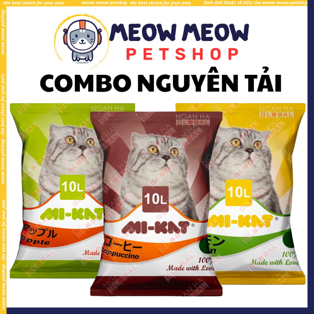 [COMBO TẢI] Cát vệ sinh cho mèo MIKAT. Cát mèo nhật đen, suncat, tfor vón tốt, khử mùi tốt nguyên tải.