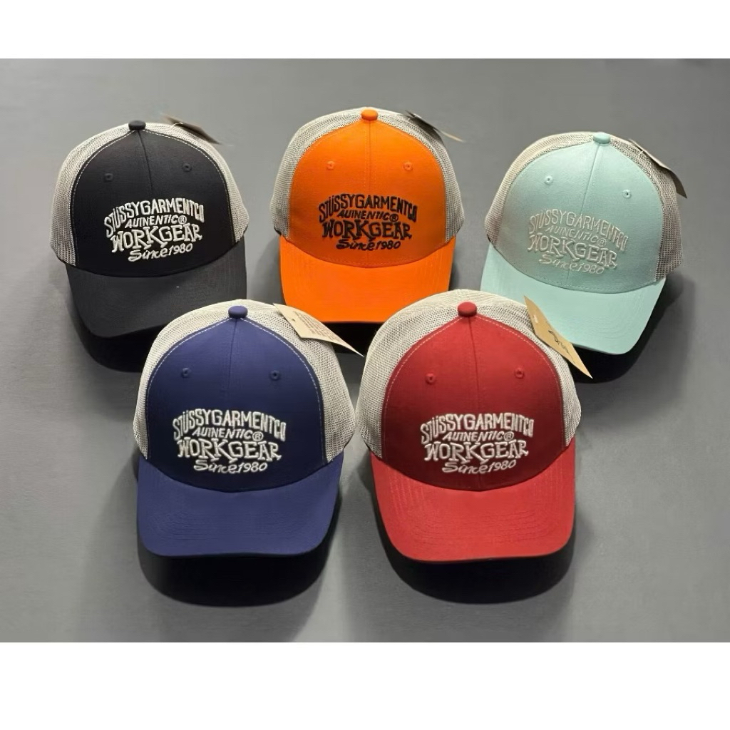 Nón Lưỡi Trai STUSSY WORKGEAR Phối Lưới Mũ Kết Unisex Phong Cách Streetwear