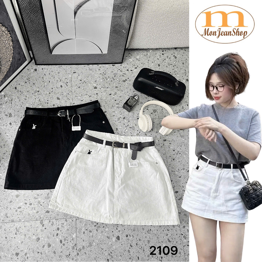Chân Váy Kaki Jean Nữ  Bigsize Thêu Thỏ Form A Lưng Cao Có Quần Trong Bảo Hộ Ms2109 | BigBuy360 - bigbuy360.vn