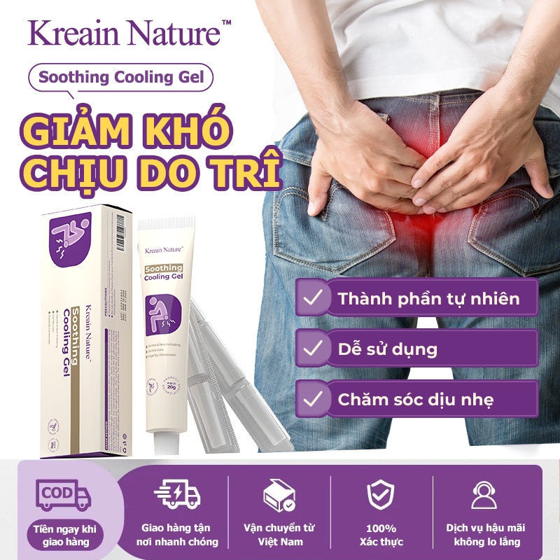 Kreain Nature Soothing Cooling Gel hỗ trợ giảm khó chịu do trĩ, dịu nhẹ giảm đau.