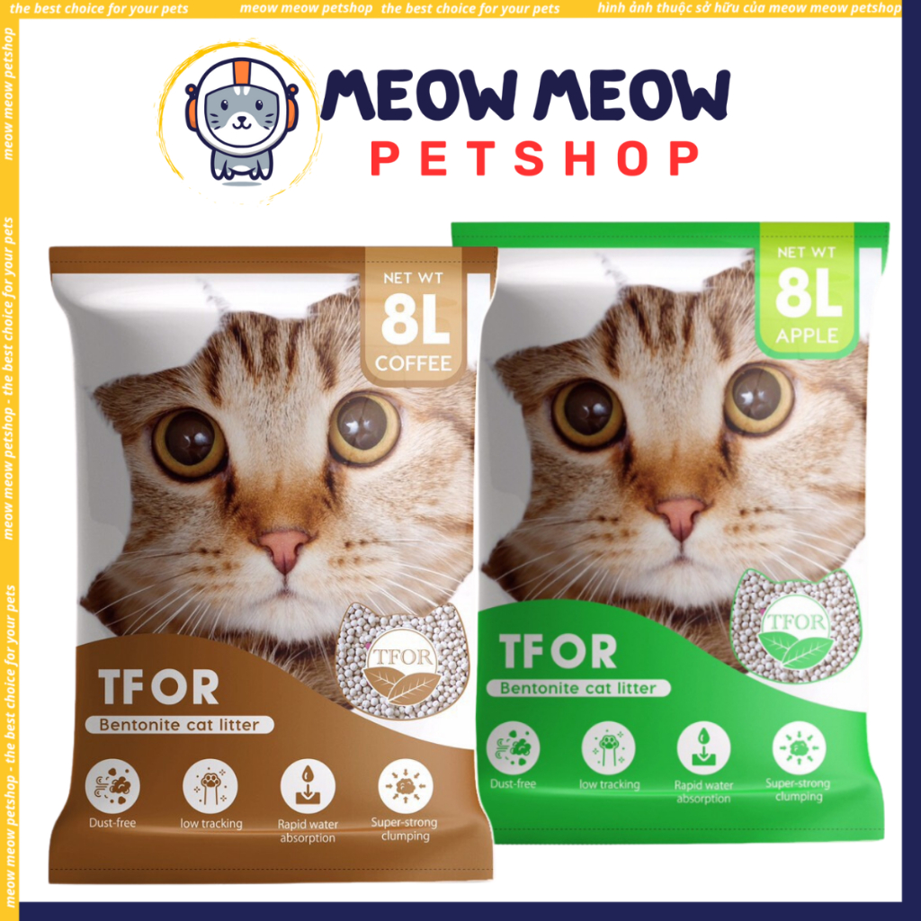 Cát vệ sinh cho mèo TFOR ĐẤT SÉT TÚI 8L. Cát mèo TFOR Bentonite khử mùi và vón tốt cho mèo.
