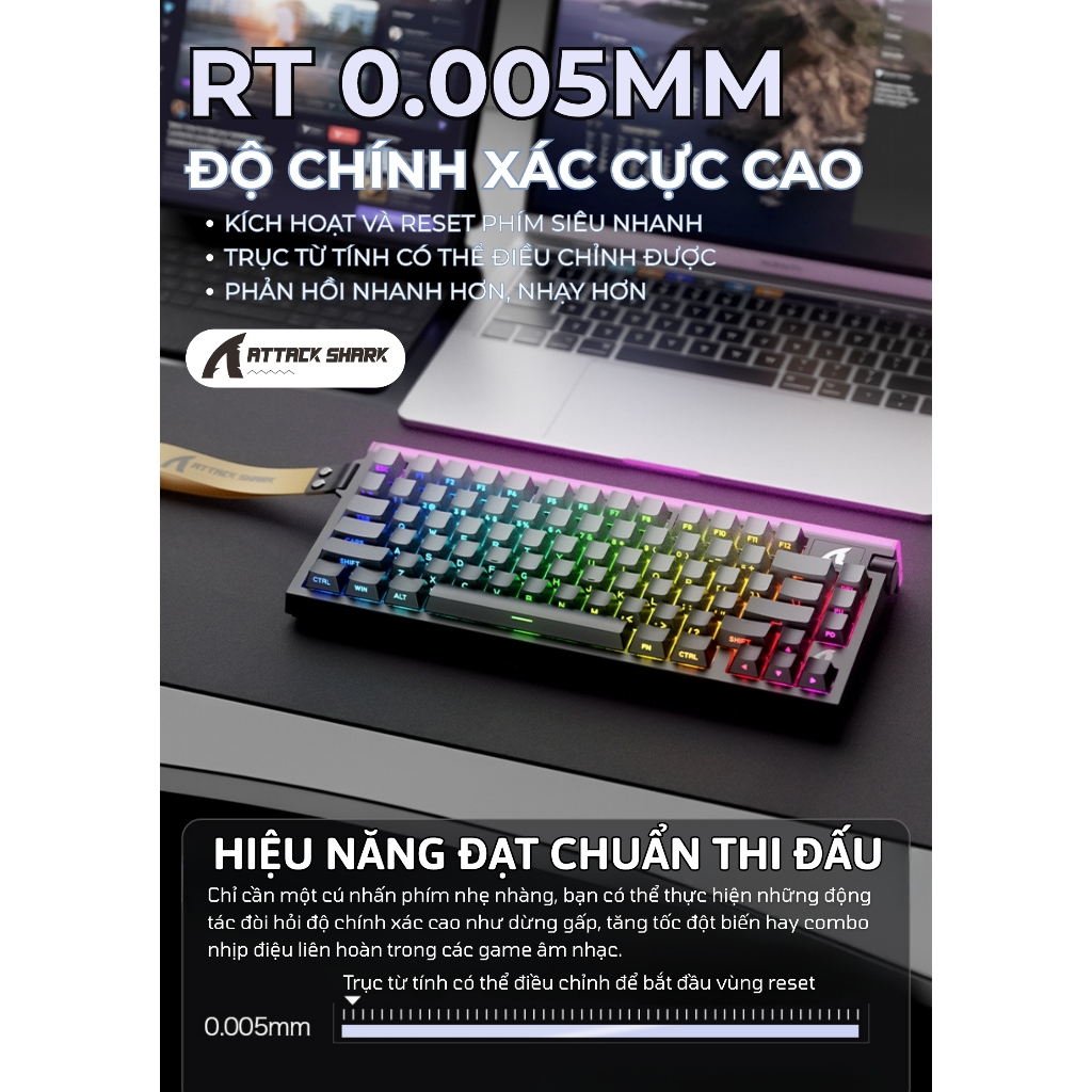 Bàn Phím Cơ Từ Tính Attack Shark R85HE - 8KHz, 256K Scan, RGB Neon, Trục Từ Tím, Giảm Ồn 5 Lớp | BigBuy360 - bigbuy360.vn