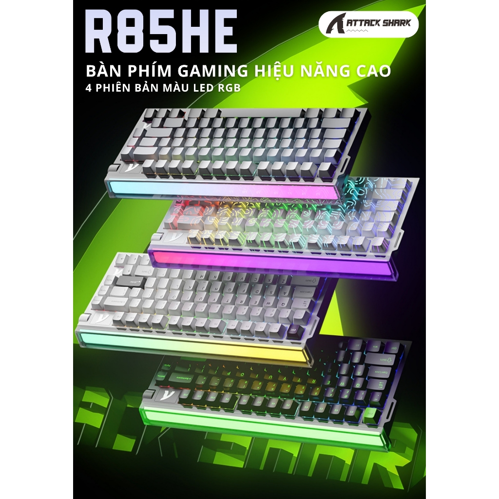 Bàn Phím Cơ Từ Tính Attack Shark R85HE - 8KHz, 256K Scan, RGB Neon, Trục Từ Tím, Giảm Ồn 5 Lớp | BigBuy360 - bigbuy360.vn