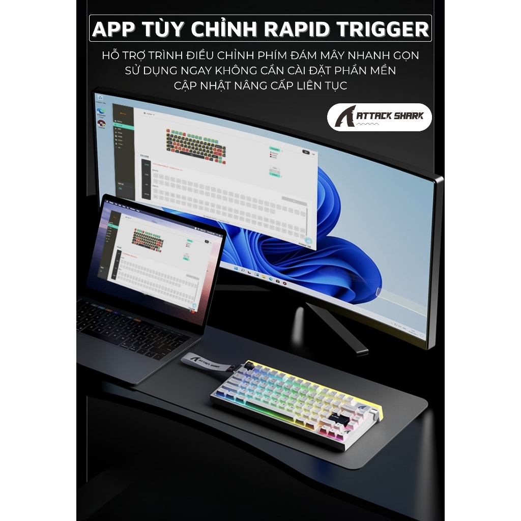 Bàn Phím Cơ Từ Tính Attack Shark R85HE - 8KHz, 256K Scan, RGB Neon, Trục Từ Tím, Giảm Ồn 5 Lớp | BigBuy360 - bigbuy360.vn