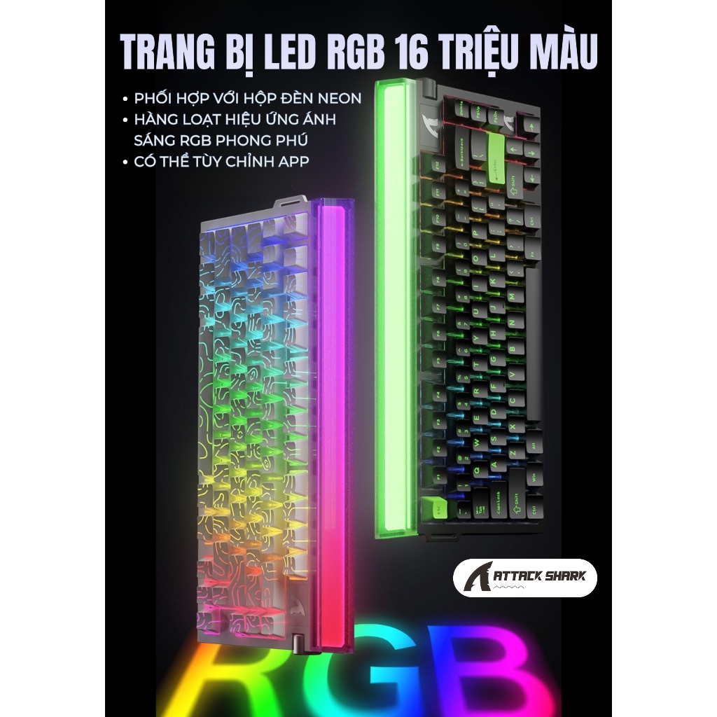 Bàn Phím Cơ Từ Tính Attack Shark R85HE - 8KHz, 256K Scan, RGB Neon, Trục Từ Tím, Giảm Ồn 5 Lớp | BigBuy360 - bigbuy360.vn