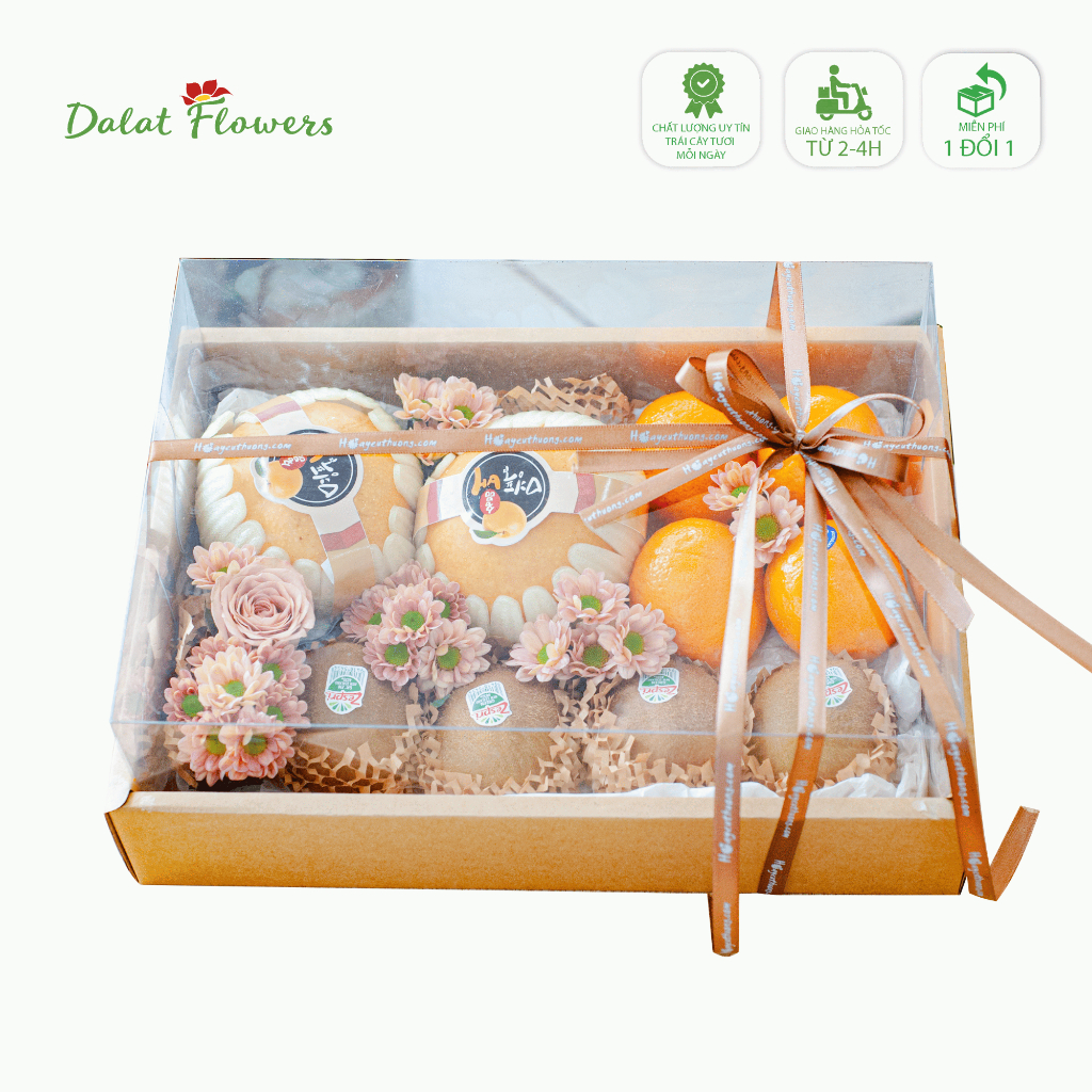 Trái cây - Fresh fruit box 7 - 16100 Hộp trái cây tươi lê nâu, kiwi và quýt vàng