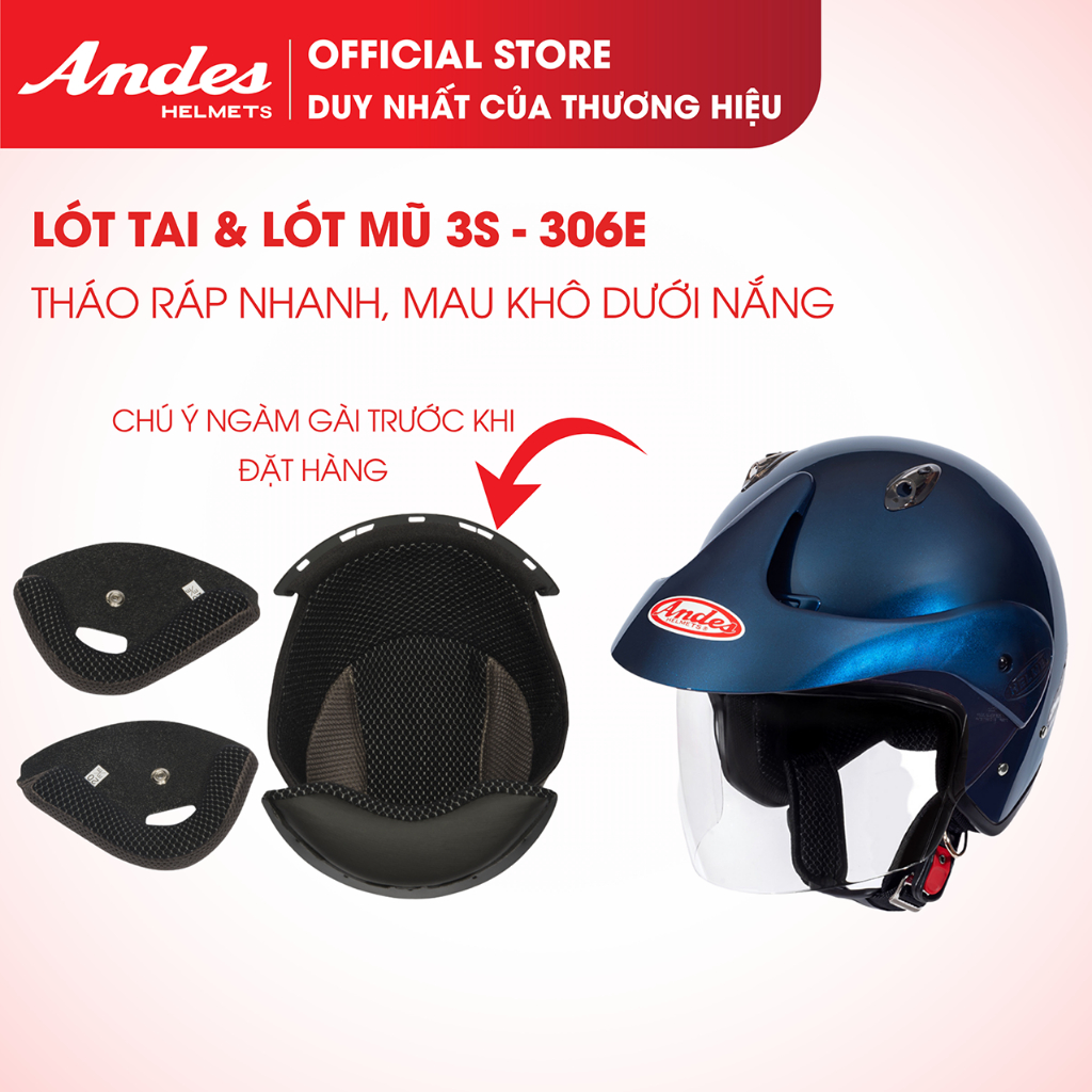 [ Phụ Kiện ] Đệm Lót Mũ Và Lót Tai 2 bên của Andes 3S-306E, tháo giặt nhanh chóng
