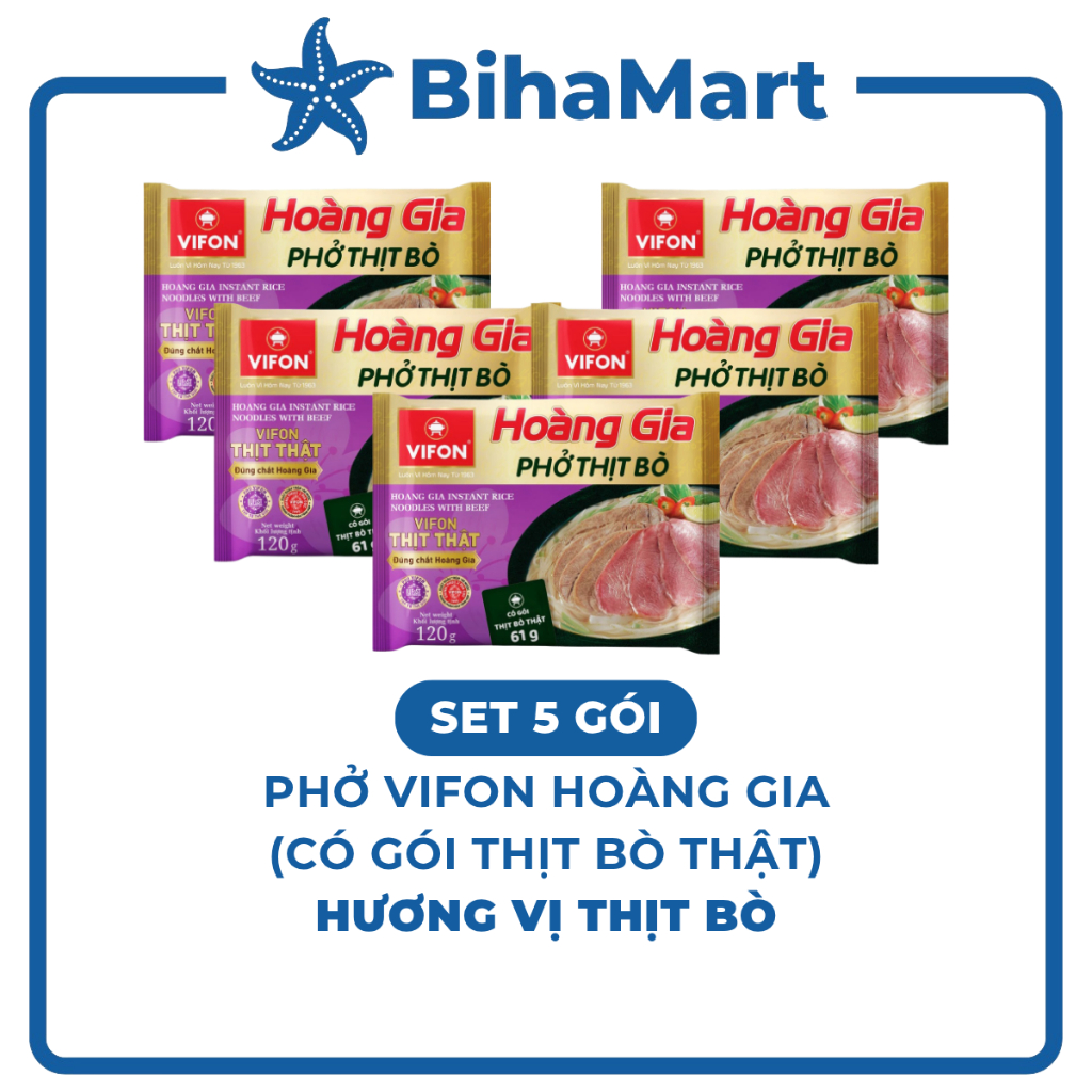 [SET5GÓI]-VIFON- Phở Thịt bò Hoàng Gia (có gói thịt bò thật), Phở Hoàng Gia Thịt bò, Phở bò Vifon Ho