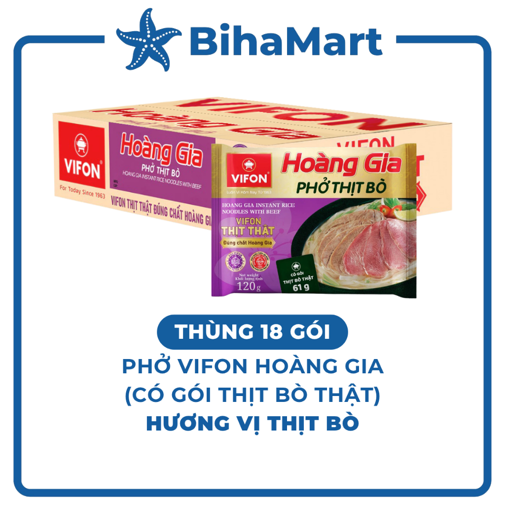 THÙNG18GÓI-VIFON- Phở Thịt bò Hoàng Gia (có gói thịt bò thật), Phở Hoàng Gia Thịt bò, Phở bò Vifon H