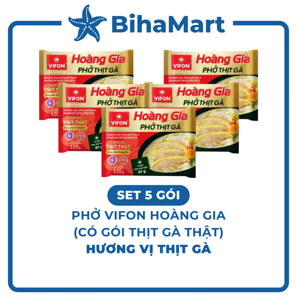 [SET5GÓI]- VIFON - Phở Thịt gà Hoàng Gia (có gói thịt gà thật), Phở Hoàng Gia Thịt gà, Phở gà Vifon 