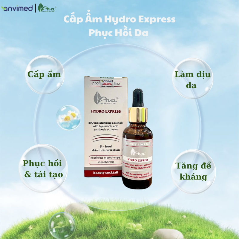 Serum AVA Hydro Express dưỡng ẩm giúp phục hổi và tái tạo da sau laser & peel 30ml - Hàng chính hãng