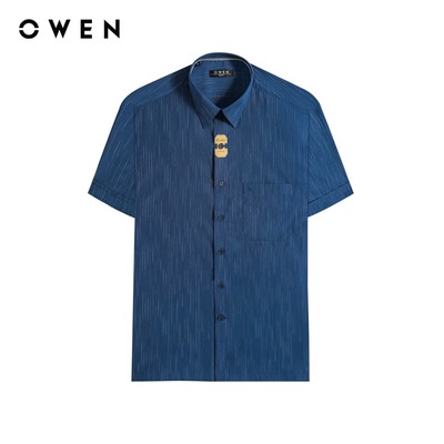 Owen - Áo sơ mi ngắn tay Body Fit AB250104NT màu Xanh tím than chất liệu Bamboo poly
