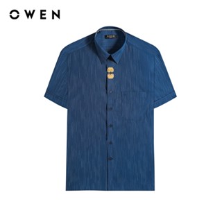  Owen - Áo sơ mi ngắn tay Body Fit AB250104NT màu Xanh tím than chất liệu Bamboo poly 