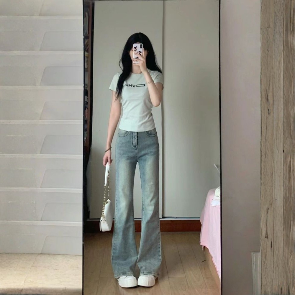 Quần jeans nữ ống loe co giãn MIAA , quần bò jean nữ ống đứng rộng suông CẠP CAO cao cấp Hottrend | BigBuy360 - bigbuy360.vn