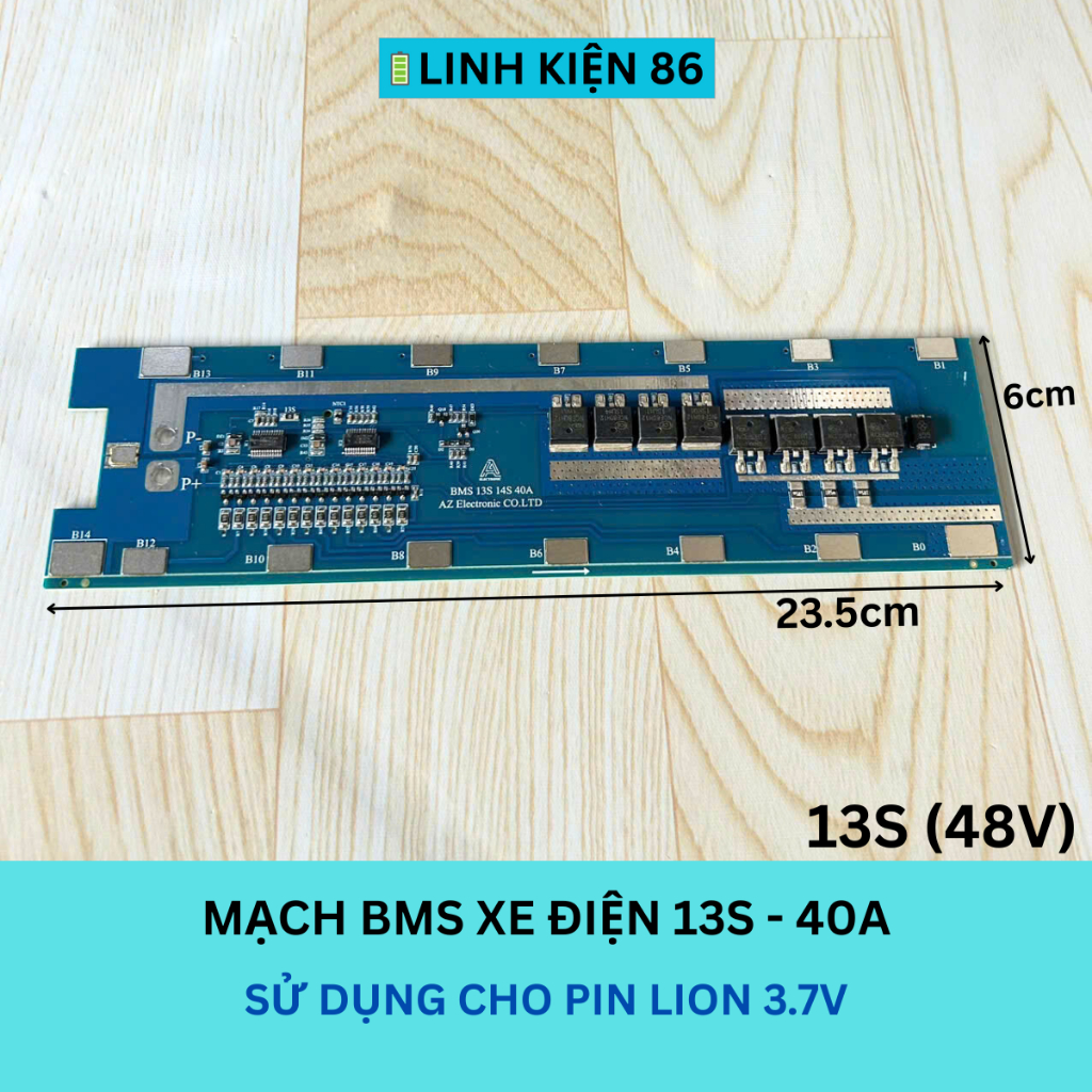 Mạch Pin Xe Điện BMS 13S(48v) 40A  Bảo Vệ Cân Bằng Sạc Xả Cell Pin Dùng Cho Cell Lion 3.7v