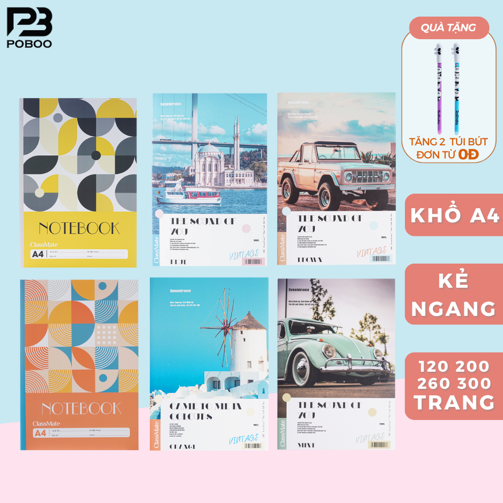 Vở A4 Kẻ Ngang 200/260/300 Trang Sổ Giáo Án 70gsm Bìa Chống Nước Ghi Chép Cho Học Sinh