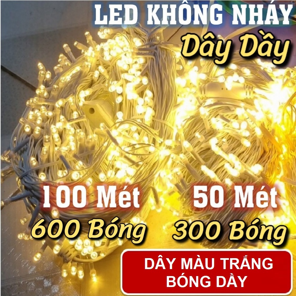 Dây Đèn Led trang trí Chống Nước 50m 100m 20m không nháy, trang trí quán cà phê ngoài trời giáng sin