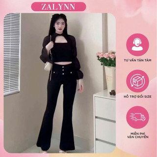  Quần ống loe nữ lưng cao khóa sau phối nút quần tây vải Umi dày dặn tôn dáng - ZALYNN QD03 
