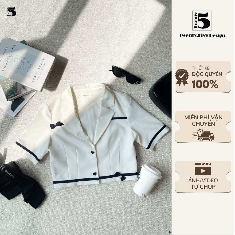 Áo Kiểu Nữ Tay Ngắn Cổ Xẻ Sâu Phối Viền Thanh Lịch – Twentyfive Design AL57