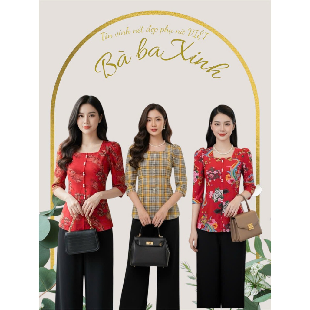áo bà ba nữ cổ vuông tay phồng -lỡ (nút giả )áo lẻ ko kèm quần