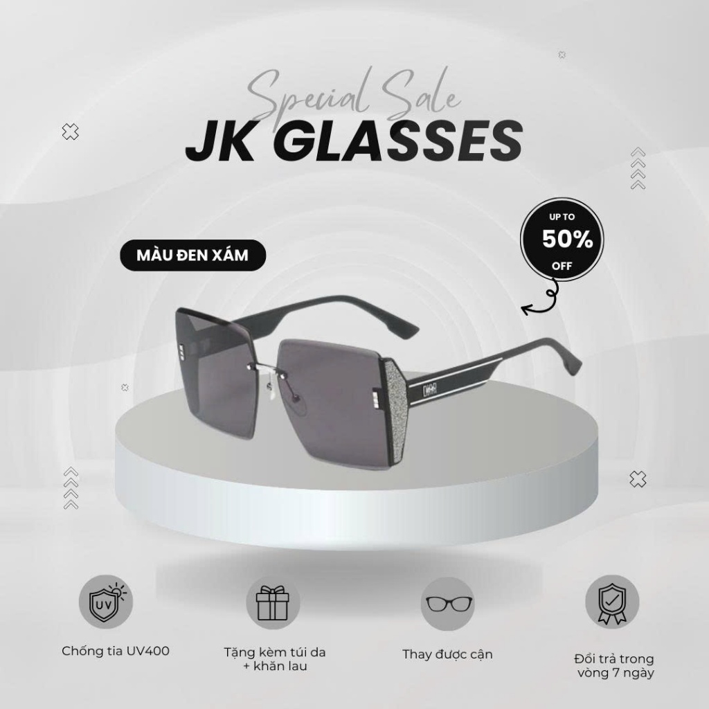 JK GLASSES KM19 Kính Mát Thời Trang Nam Nữ Gọng Vuông Chống Ánh Nắng UV400 Mẫu Mới