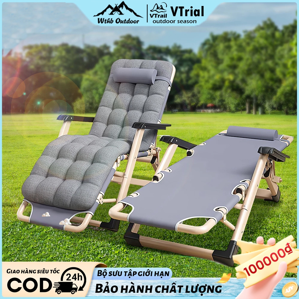 Ghế xếp thư giãn, Ghế lười gấp thành giường Gấp Gọn -Kèm nệm gối cao cấp -Nhôm chịu 400kg