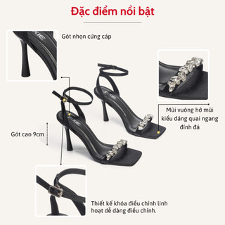 Giày Sandal Cao Gót 9cm Quai Đính Đá Pixie E156