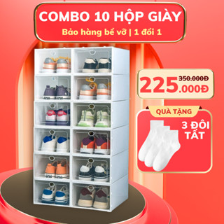 Combo 10 Hộp Đựng Giày Nắp Nhựa Cứng Trong Suốt Kệ Tủ Sắp Xếp Giày Dép Chịu Lực 6kg Size To 