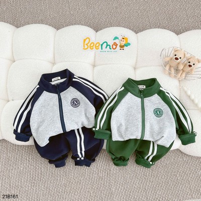 Set bộ quần áo khoác Beemo viền tay thể thao vải nỉ 2 da mặc đi học đi chơi cho bé trai, bé gái từ 1 đến 7 tuổi 21B161