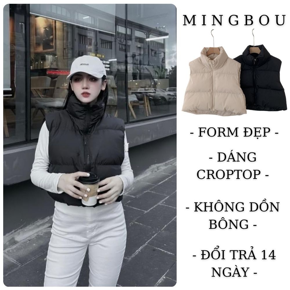 FORM ĐẸP CROTOP, Áo phao gile nữ croptop DÀY DẶN QC màu mới cực HOT, Áo gile phao nữ croptop giặt kh