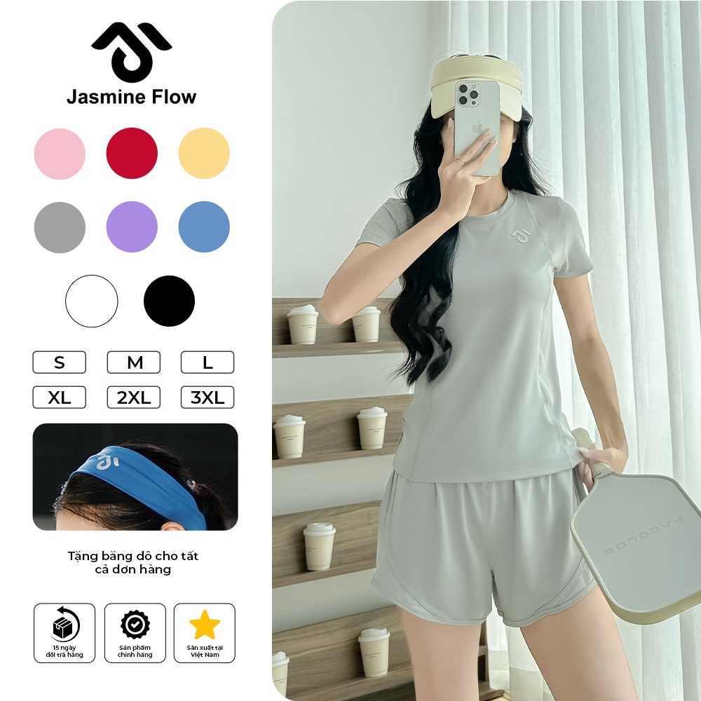 Set Quần Áo Thể Thao Nữ Vải Thun Lạnh Lổ Kim, Co Giãn 4 Chiều Tập Gym, Yoga,... JG010 - Jasmine Flow Premium