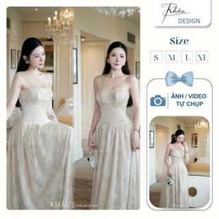  Váy dự tiệc Khâu Design phong cách sang trọng đầm dạ hội thiết kế ren nude vạt lưới K980 
