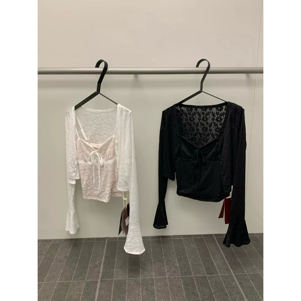 [HÀNG LOẠI 1] Set Áo 2 Dây Ren Hoa Thêu Nổi Kèm Áo Khoác Cardigan Ngoài Tay Loe Siêu Xinh | BigBuy360 - bigbuy360.vn