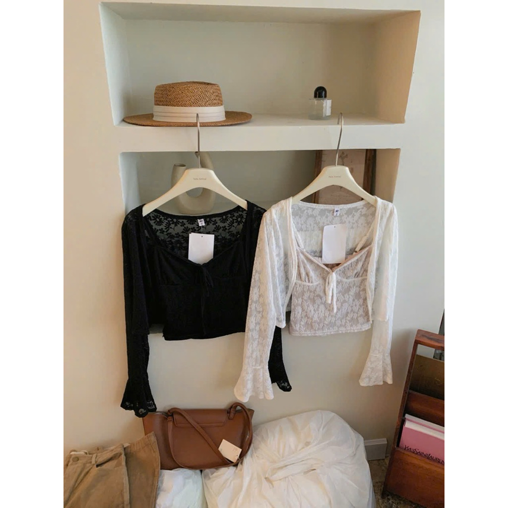 [HÀNG LOẠI 1] Set Áo 2 Dây Ren Hoa Thêu Nổi Kèm Áo Khoác Cardigan Ngoài Tay Loe Siêu Xinh | BigBuy360 - bigbuy360.vn