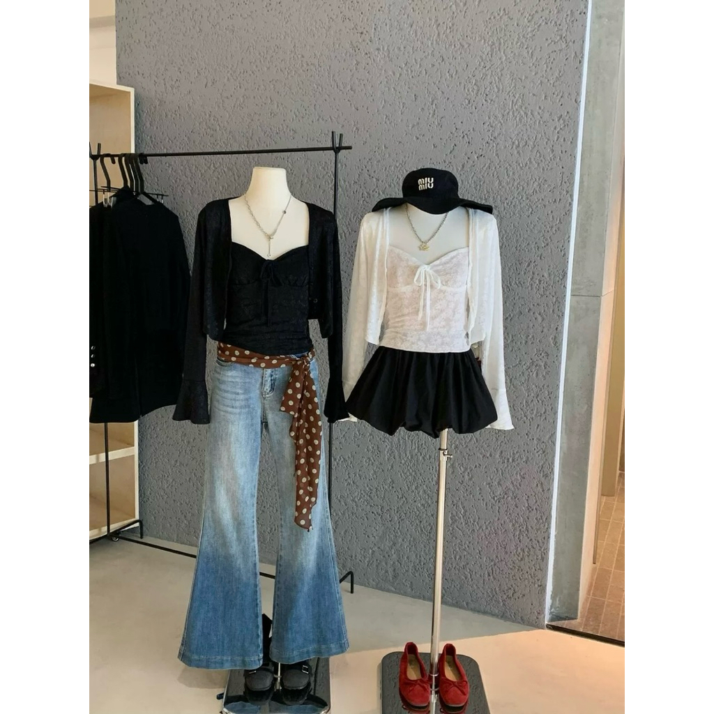 [HÀNG LOẠI 1] Set Áo 2 Dây Ren Hoa Thêu Nổi Kèm Áo Khoác Cardigan Ngoài Tay Loe Siêu Xinh | BigBuy360 - bigbuy360.vn