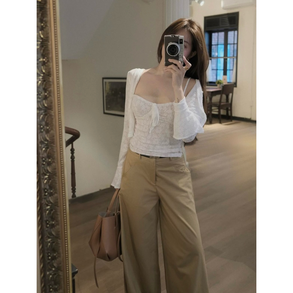 [HÀNG LOẠI 1] Set Áo 2 Dây Ren Hoa Thêu Nổi Kèm Áo Khoác Cardigan Ngoài Tay Loe Siêu Xinh | BigBuy360 - bigbuy360.vn