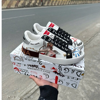 Giày thể thao Nam Nữ da trắng Thêu HÌnh Thiên Thần  đế cao su non nổi Full HỘP - Giày Thể Thao Nam