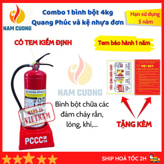   TẶNG NỘI QUY + TIÊU LỆNH  Combo bình chữa cháy bột ABC 4kg có đồng hồ đo áp suất kệ nhựa đơn tặng bộ nội quy tiêu lệnh 