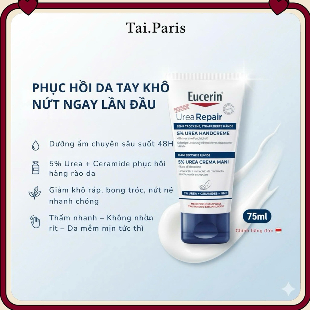 (mẫu mới) Kem dưỡng da tay Eucerin Urea Repair Plus 5% 75ml - cấp ẩm hết nức da tay