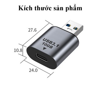 (10Gbps) Đầu Chuyển USB Sang Type C âm vỏ hợp kim có hỗ trợ sạc- HPS