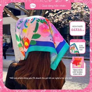 Khăn bandana Tòhe, khăn quàng cổ, khăn vuông trùm đầu, khăn bandana lụa, khăn choàng cổ, khăn choàng vai [Kèm hộp đựng]